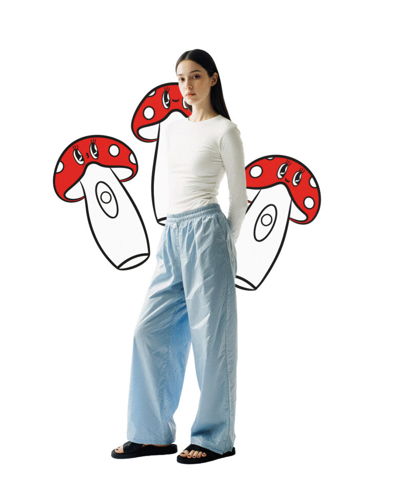 Female with animated earplugs around her mobile